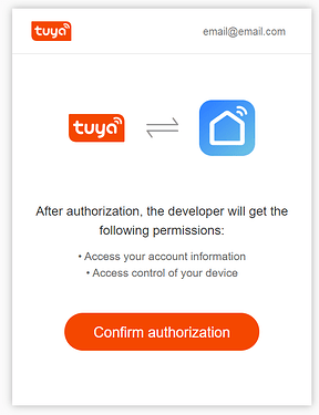 confirm authorisation for apilio and smart life connection