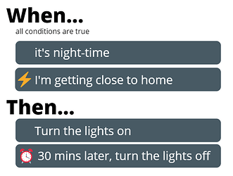 Apilio use case - turn lights on for 30 mins when Im getting home