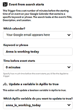 Setup of ifttt applet to check if an event is happening today